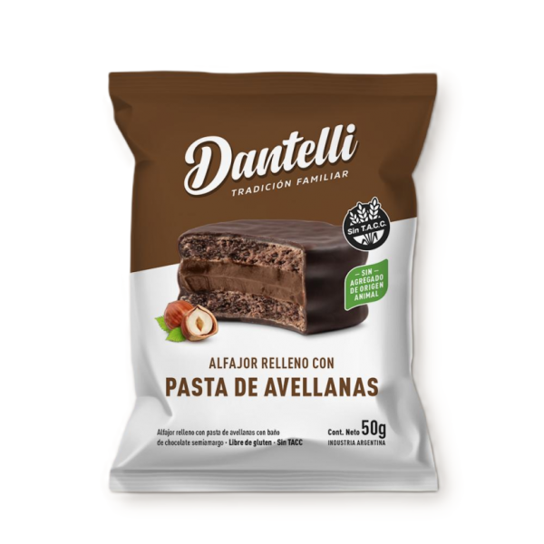 ALFAJOR DANTELLI PASTA DE AVELLANAS VEGANO x12