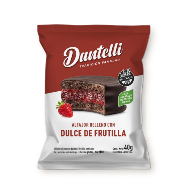 ALFAJOR DANTELLI DULCE DE FRUTILLA VEGANO x12