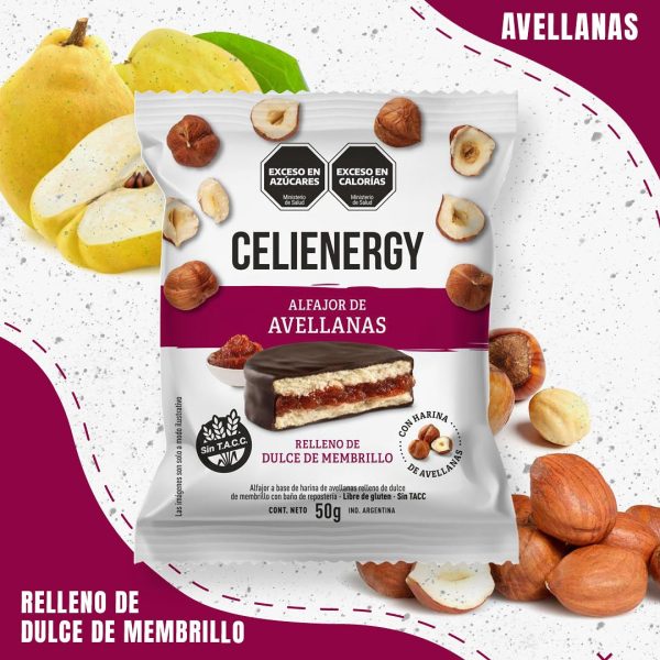 CELIENERGY ALFAJOR DE AVELLANAS NEGRO RELLENO DE MEMBRILLO